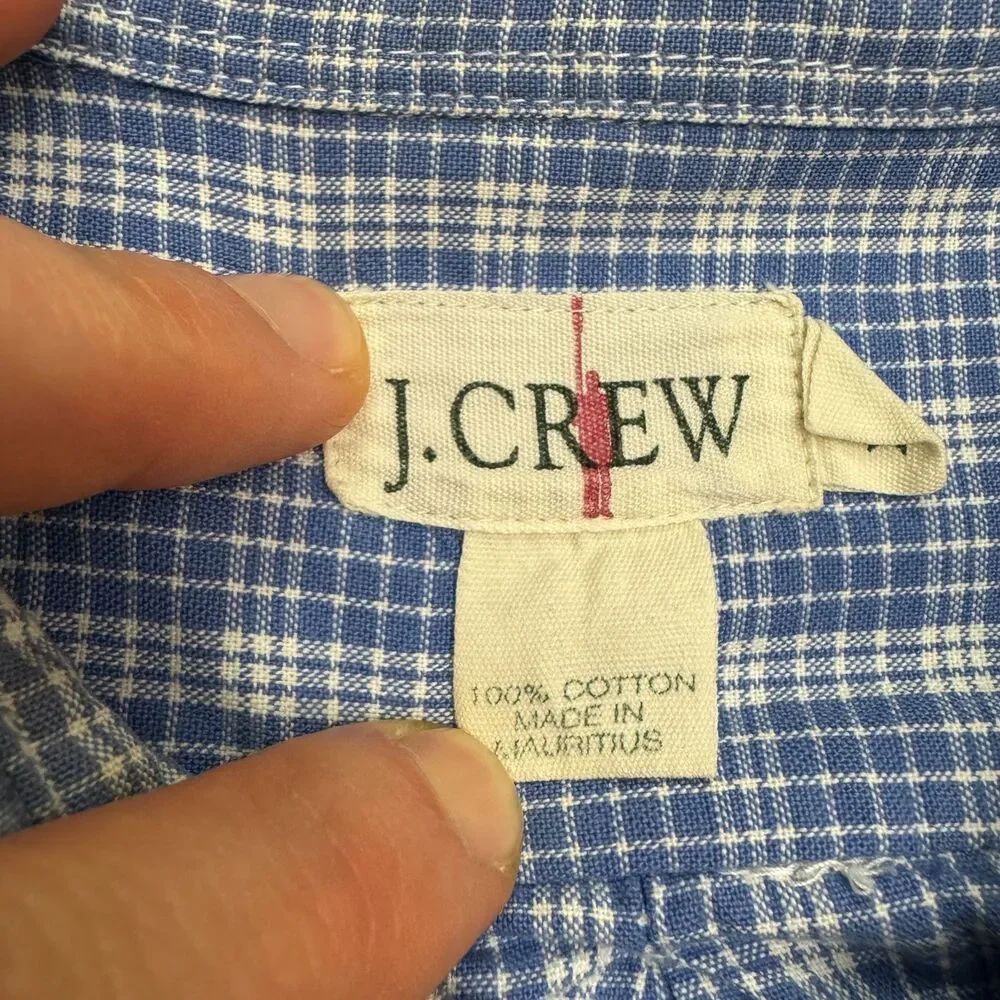 J.Crew Cotton Button Down Shirt Men XL Tall Blue Plaid Long Sleeve Cotton Casual